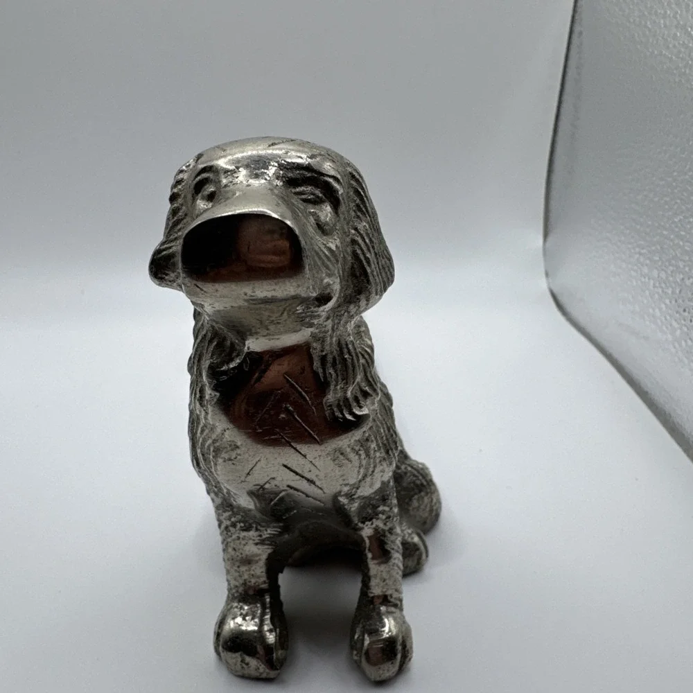 Vintage Metal Dog Doorstop Retriever Wedge Silver Tone